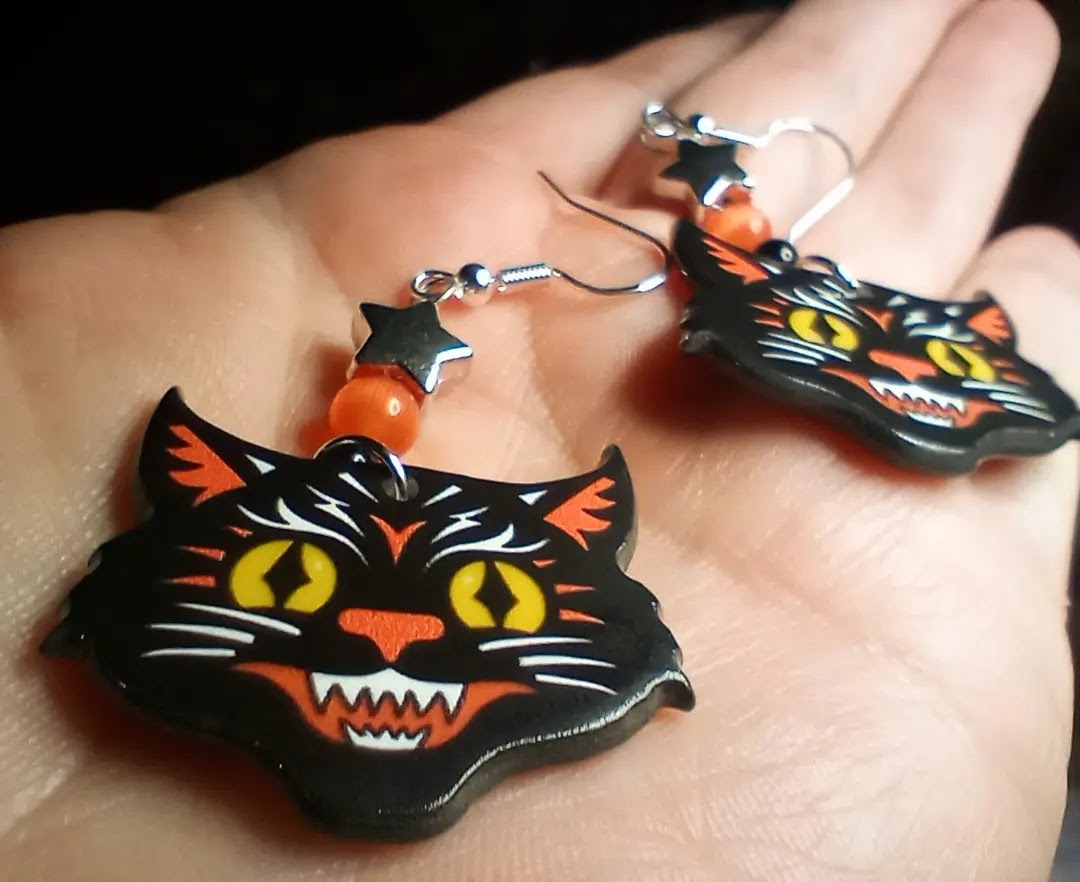 Black Cat Dangle Earrings