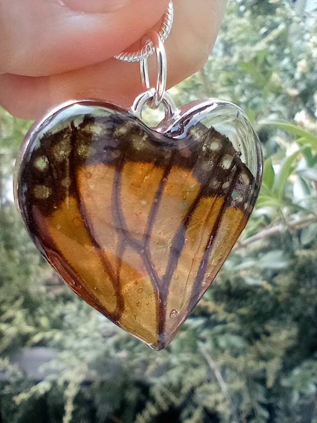 Monarch Butterfly Wing Heart Necklace