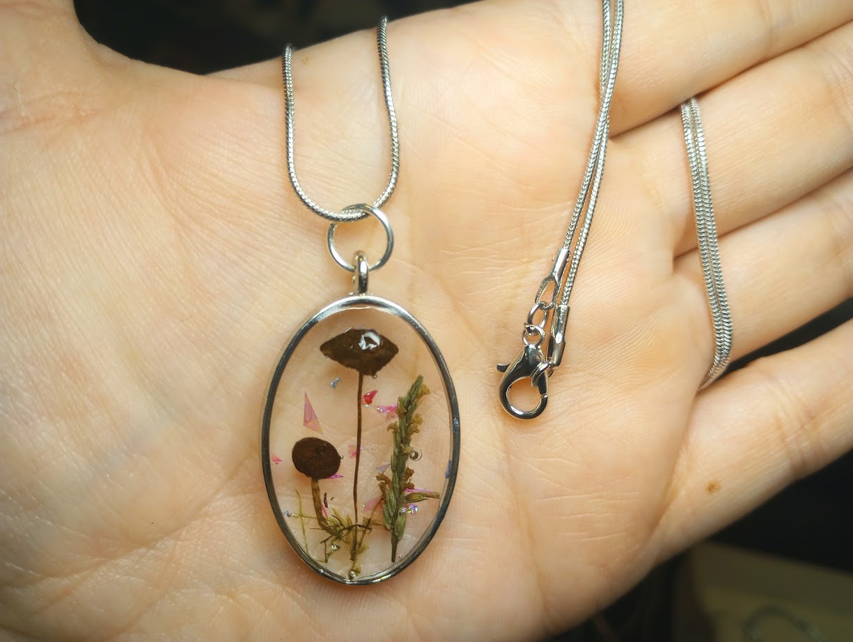 Mushroom Friends Oval Necklace