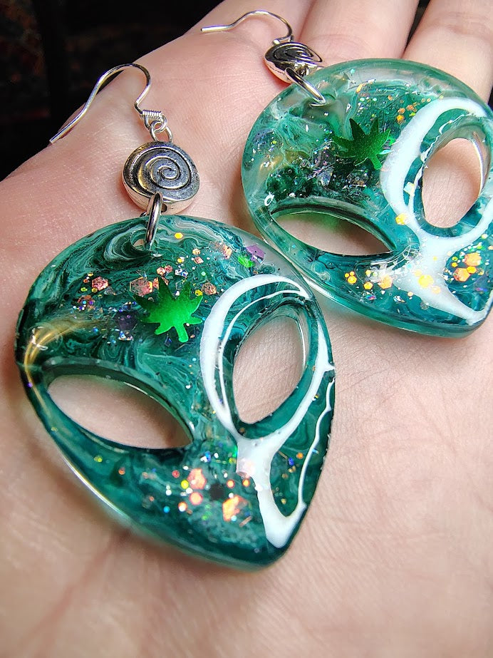 Teal Swirl Alien Earrings