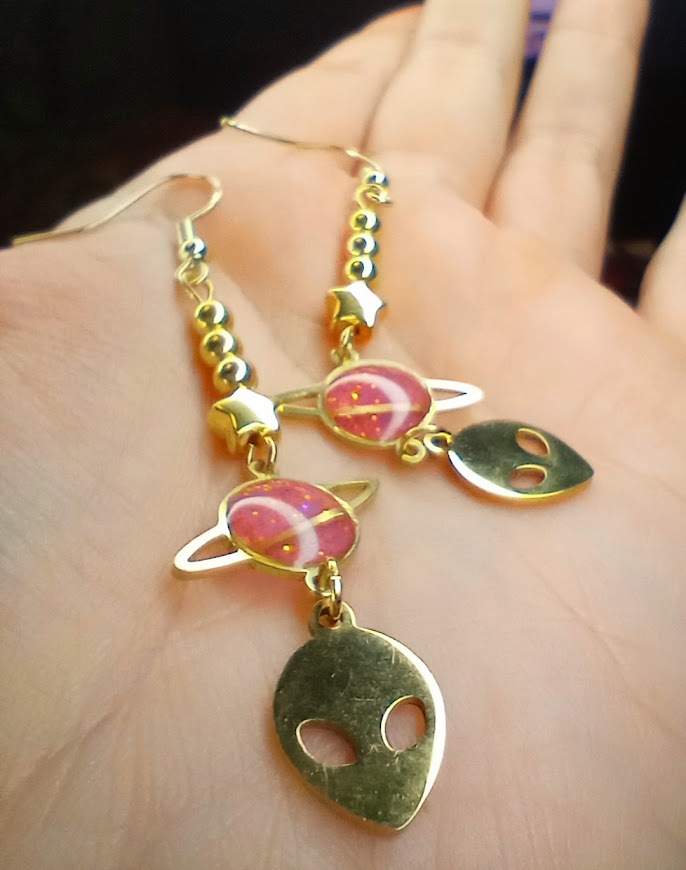 Alien Saturn UV Glow Dangle Earrings