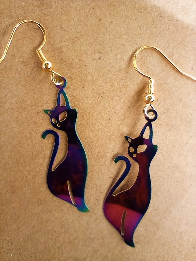 Iridescent Cat Earrings