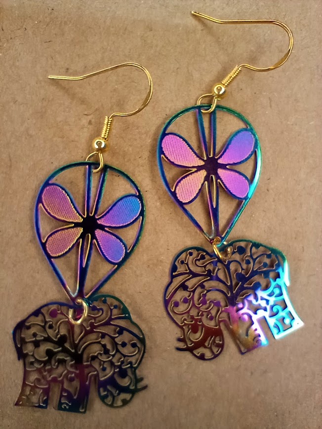 Iridescent Elephant Drop Earrings