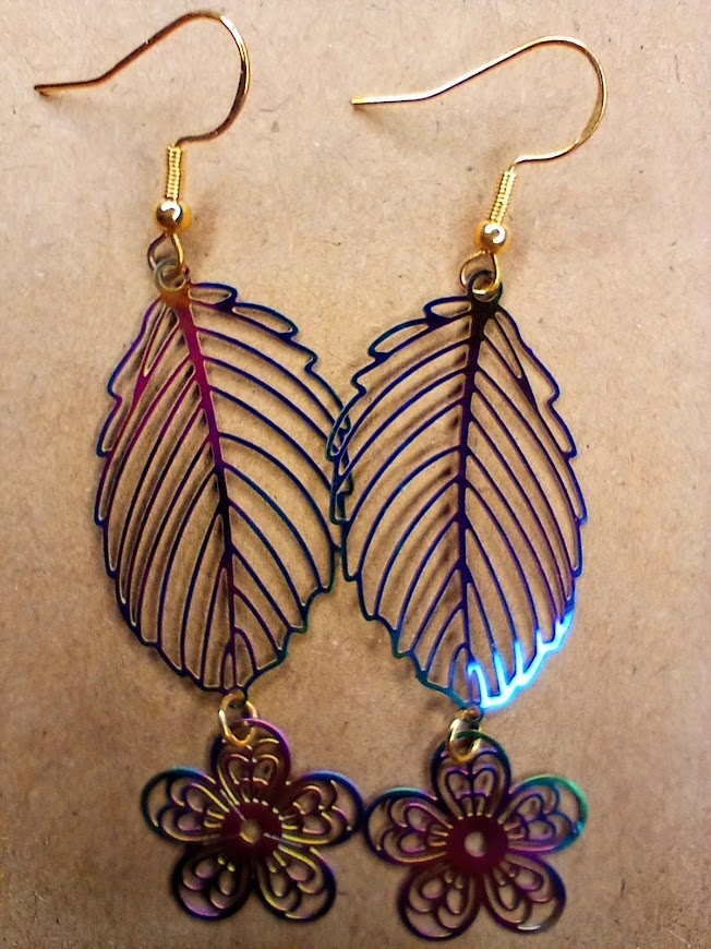 Iridescent Leaf Flower Earrings
