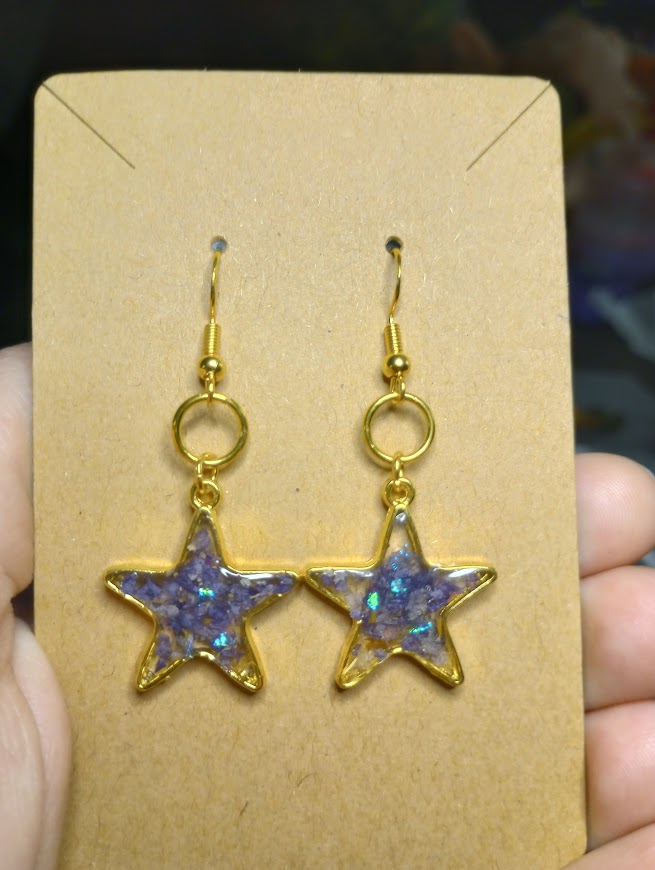Purple Flower Star Earrings