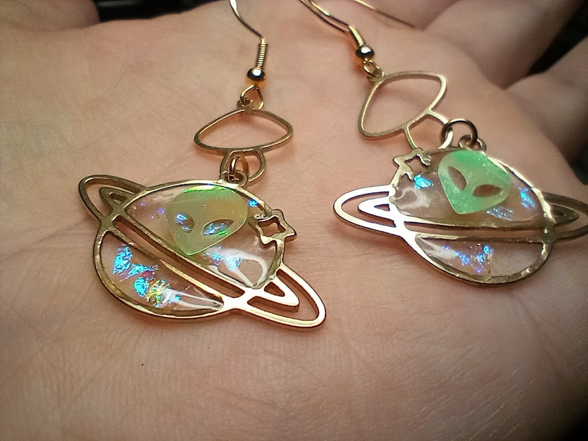 Saturn Alien Mushroom Earrings