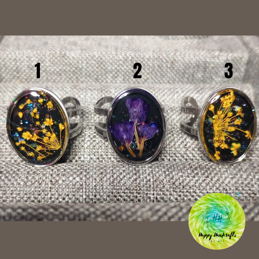 Real Flower Oval Rings