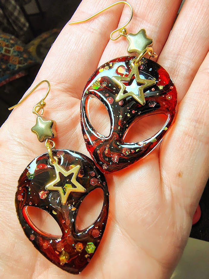 Amber Alien Earrings