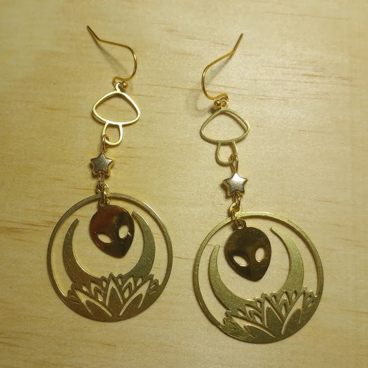 Gold Lotus Alien Mushroom Earrings