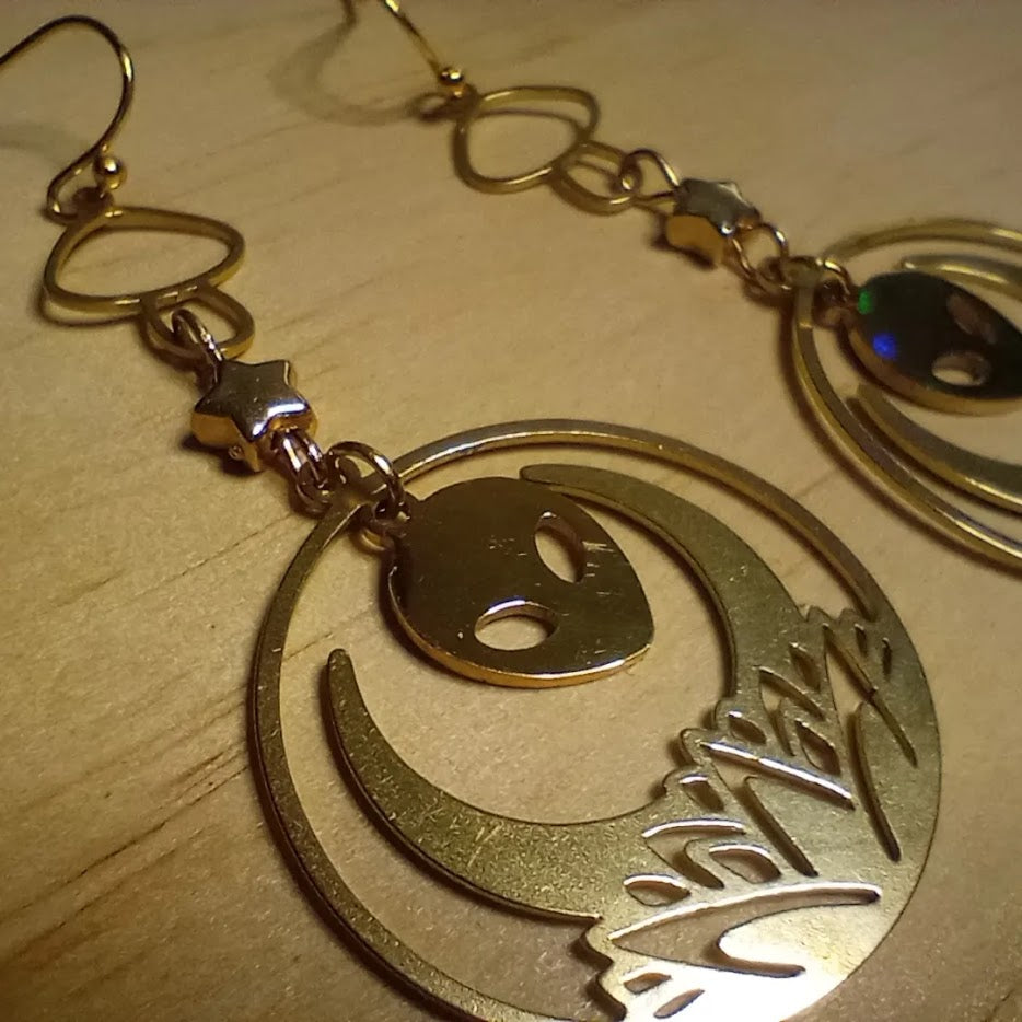 Gold Lotus Alien Mushroom Earrings