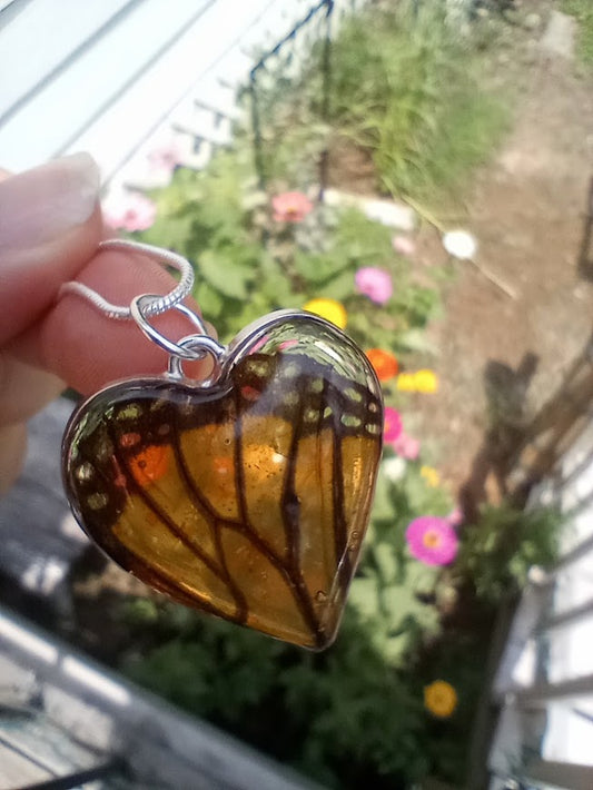 Monarch Butterfly Wing Heart Necklace