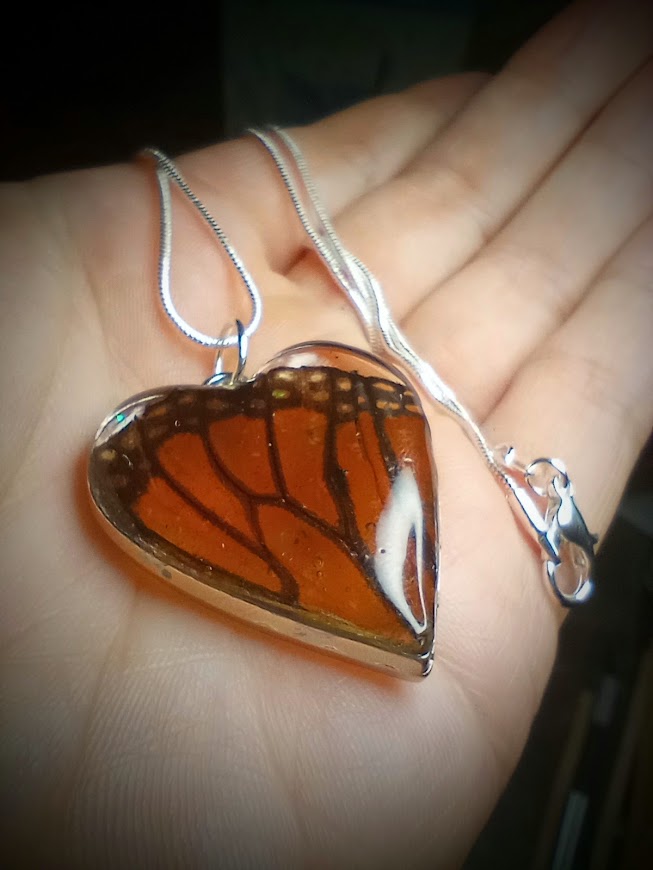 Monarch Butterfly Wing Heart Necklace