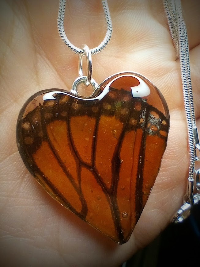 Monarch Butterfly Wing Heart Necklace