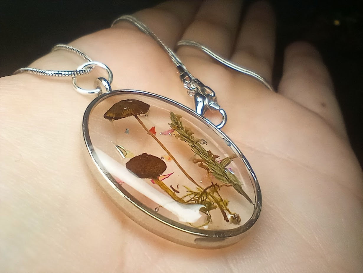 Mushroom Friends Oval Necklace