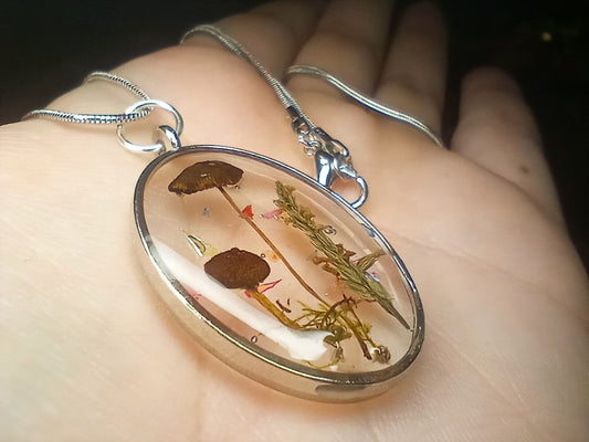 Mushroom Friends Oval Necklace