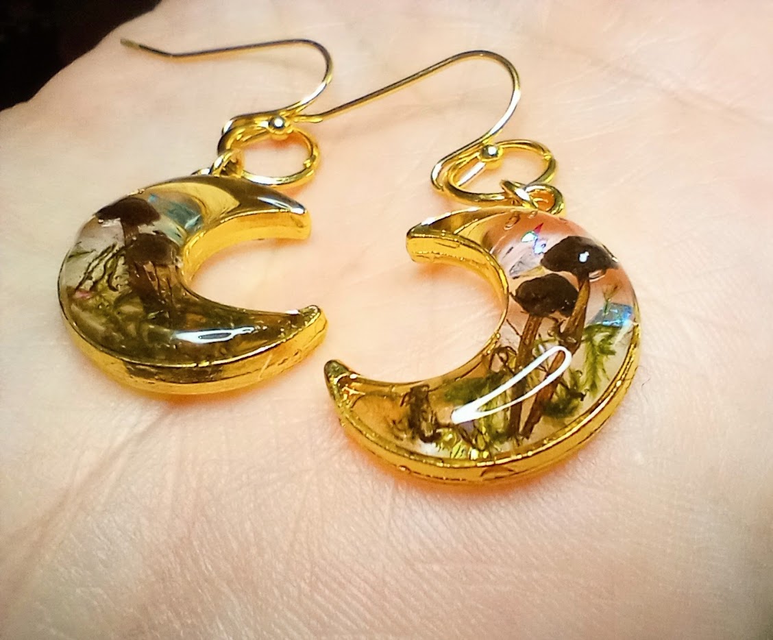 Mushroom Moss Moon Earrings
