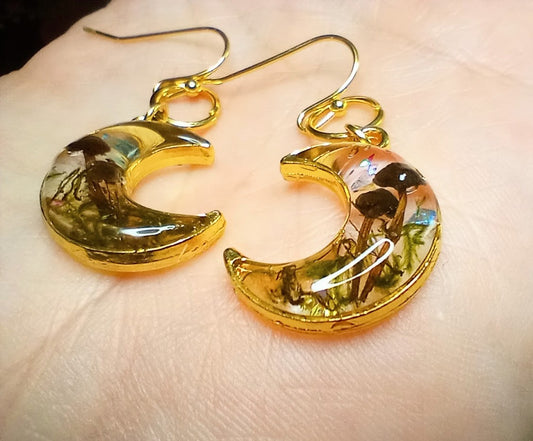 Mushroom Moss Moon Earrings