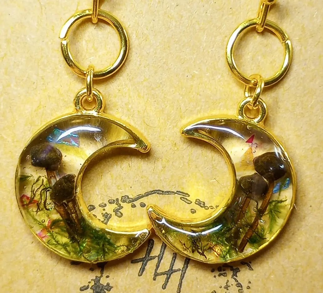 Mushroom Moss Moon Earrings