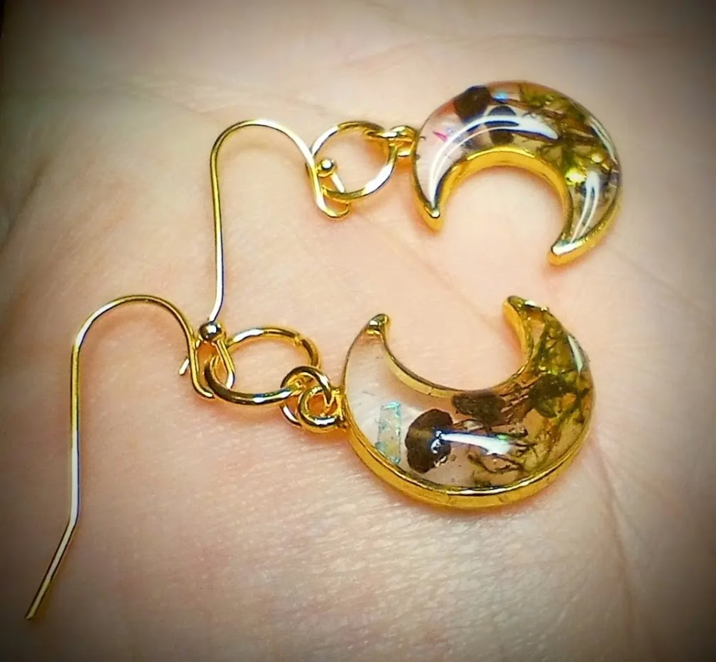 Mushroom Moss Moon Earrings