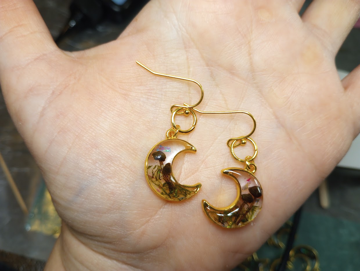 Mushroom Moss Moon Earrings