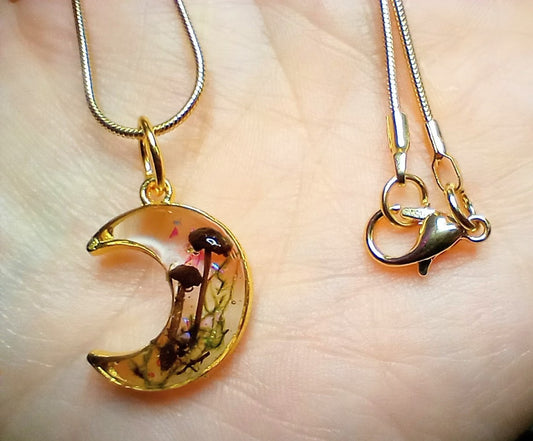 Mushroom Moss Moon Necklace
