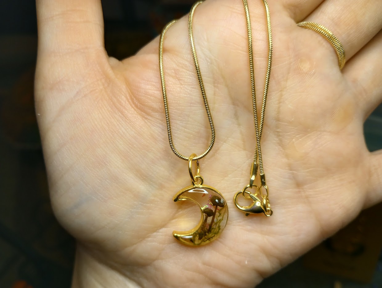 Mushroom Moss Moon Necklace