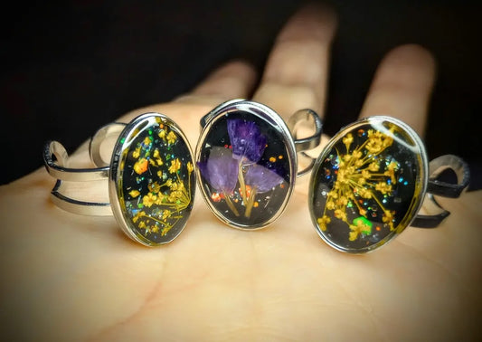 Real Flower Oval Rings