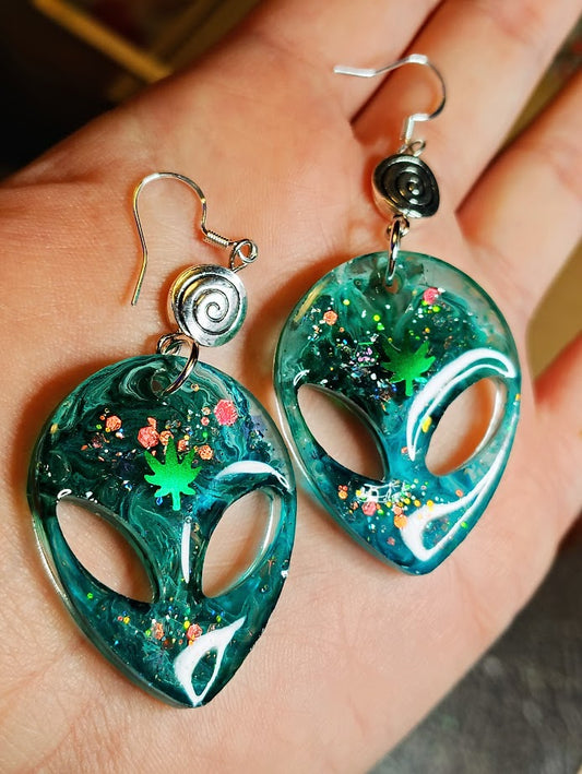 Teal Swirl Alien Earrings