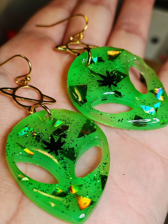 Green Alien Saturn Dangles
