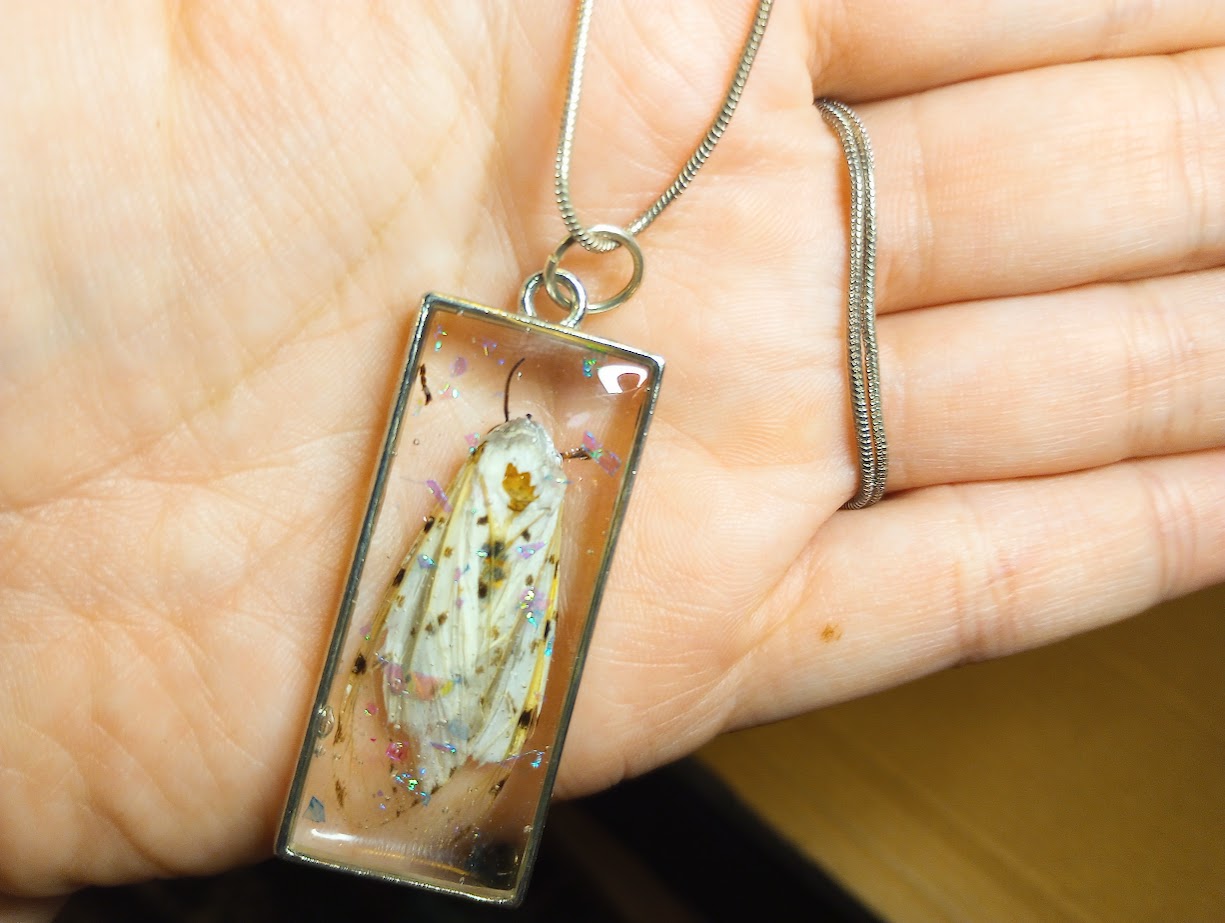 White Ermine Moth Necklace