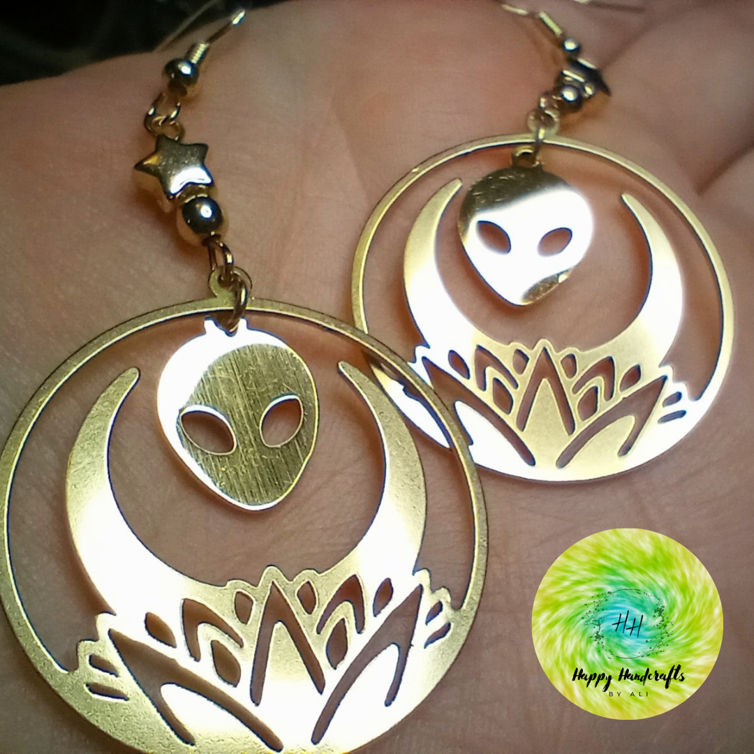 Gold Lotus Alien Earrings