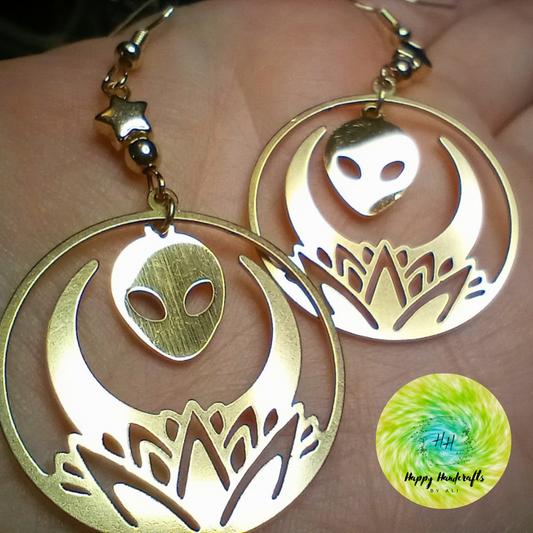 Gold Lotus Alien Earrings