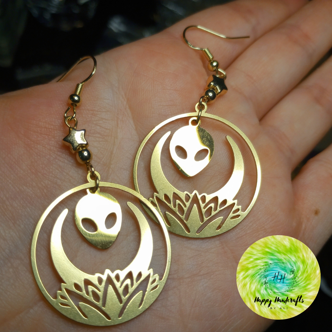 Gold Lotus Alien Earrings