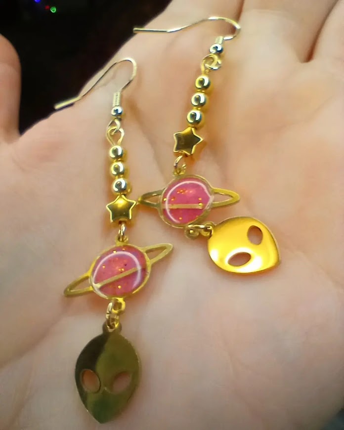 Alien Saturn UV Glow Dangle Earrings