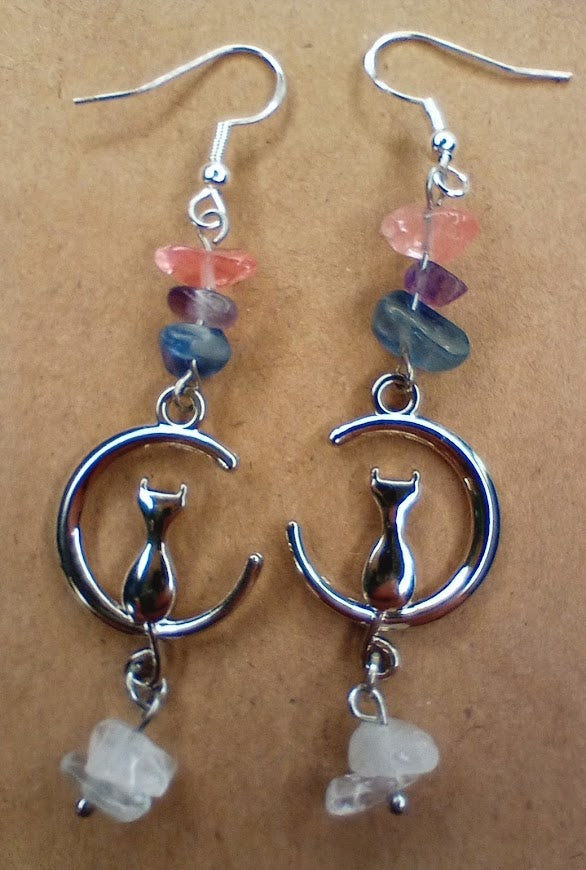 Bi Pride Cat Moon Earrings