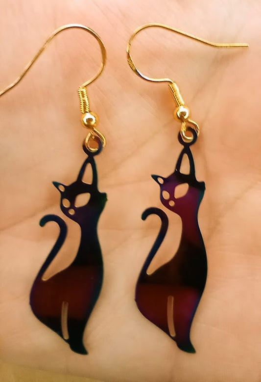 Iridescent Cat Earrings