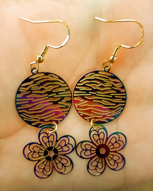Iridescent Circle Flower Earrings
