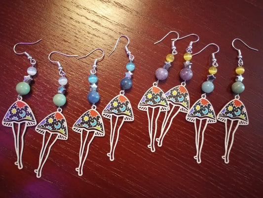 Cosmic Leggy Mushroom Earrings