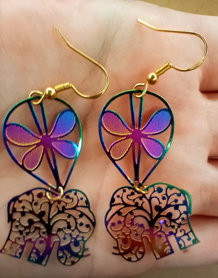 Iridescent Elephant Drop Earrings