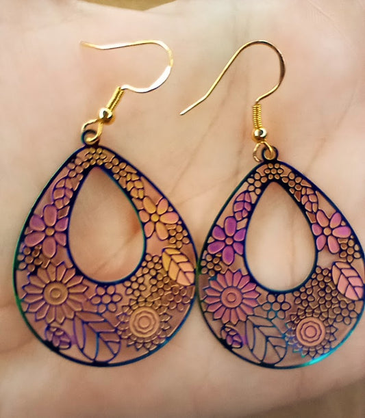 Iridescent Flower Drop Earrings