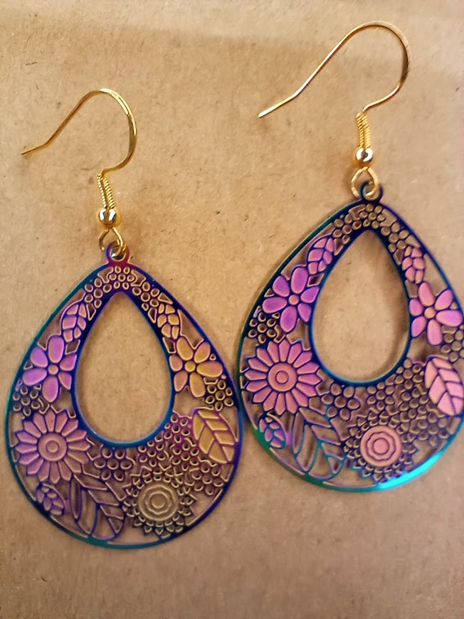 Iridescent Flower Drop Earrings