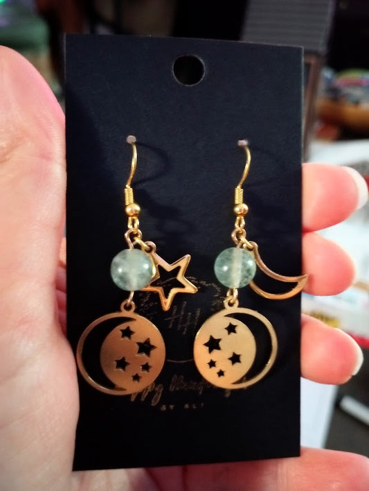 Fluorite Moon Earrings