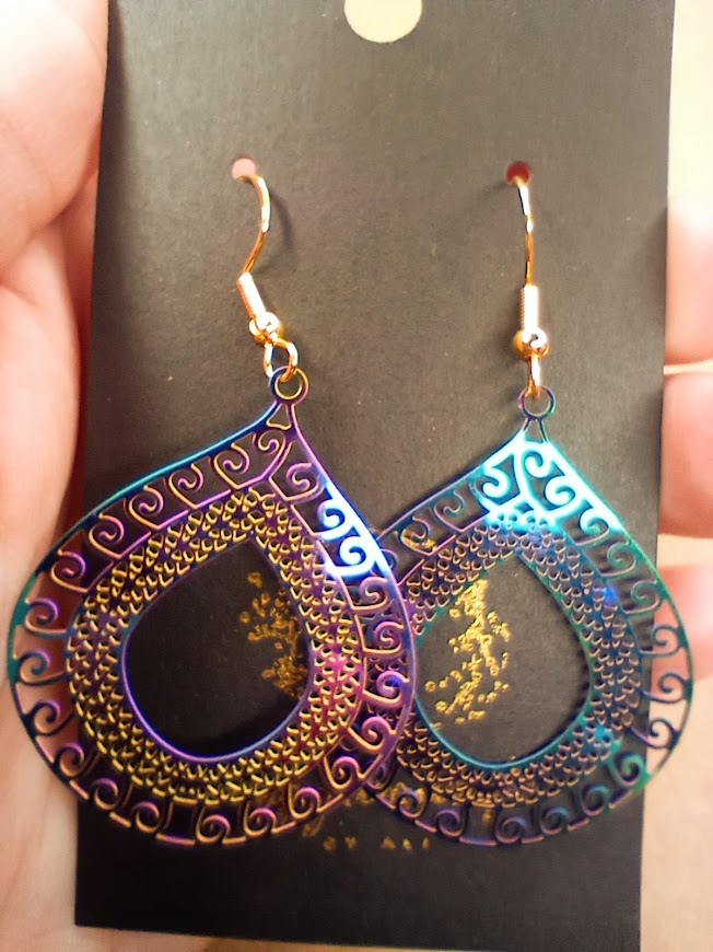 Iridescent Oval Drop Earrings