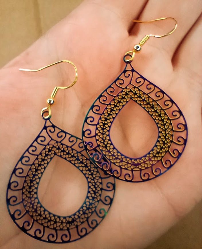 Iridescent Oval Drop Earrings