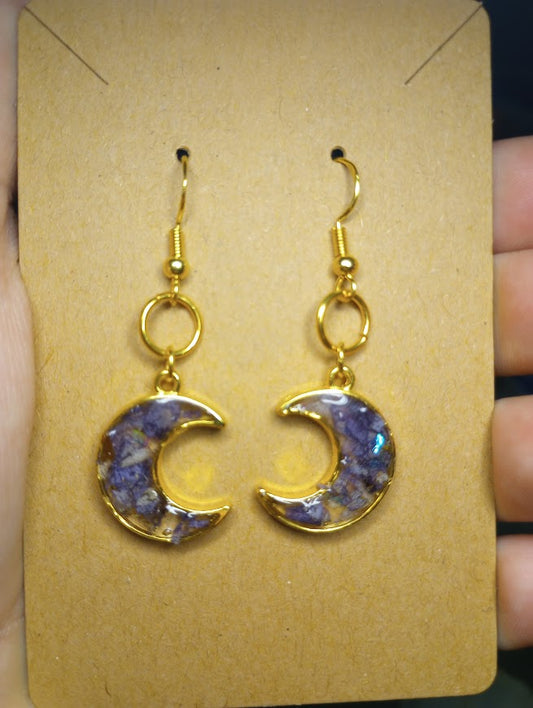 Purple Flower Moon Earrings