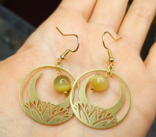 Gold Lotus Tigers Eye Dangles