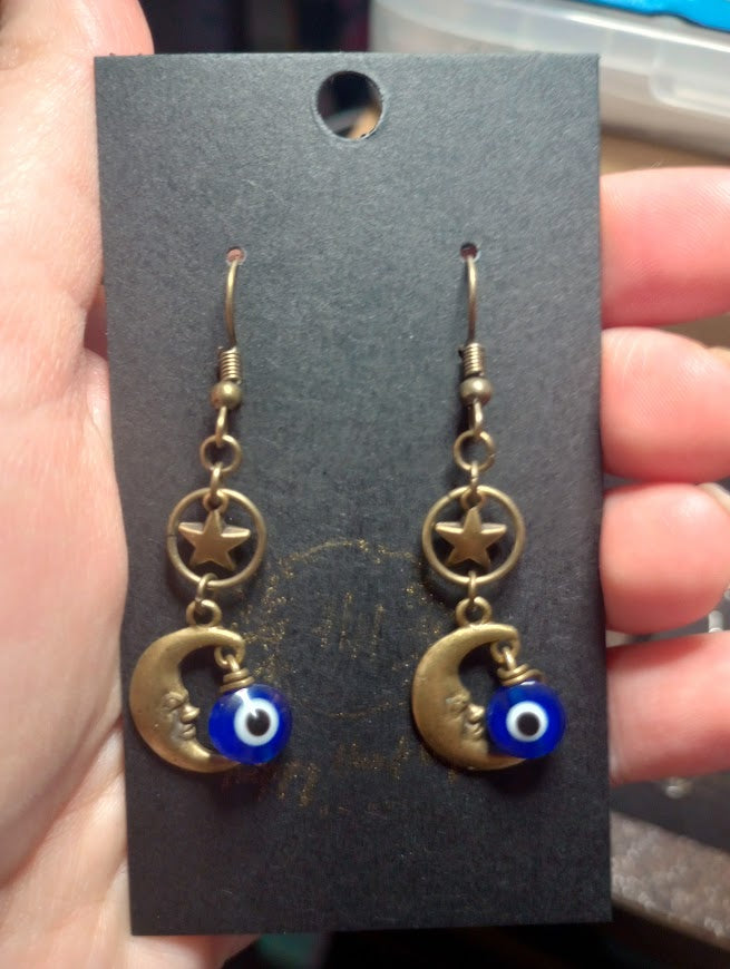 Celestial Moon Evil Eye Earrings
