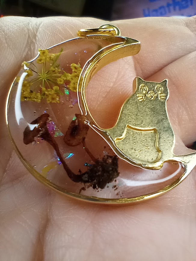 Mushroom Dill Kitty Moon Pendant