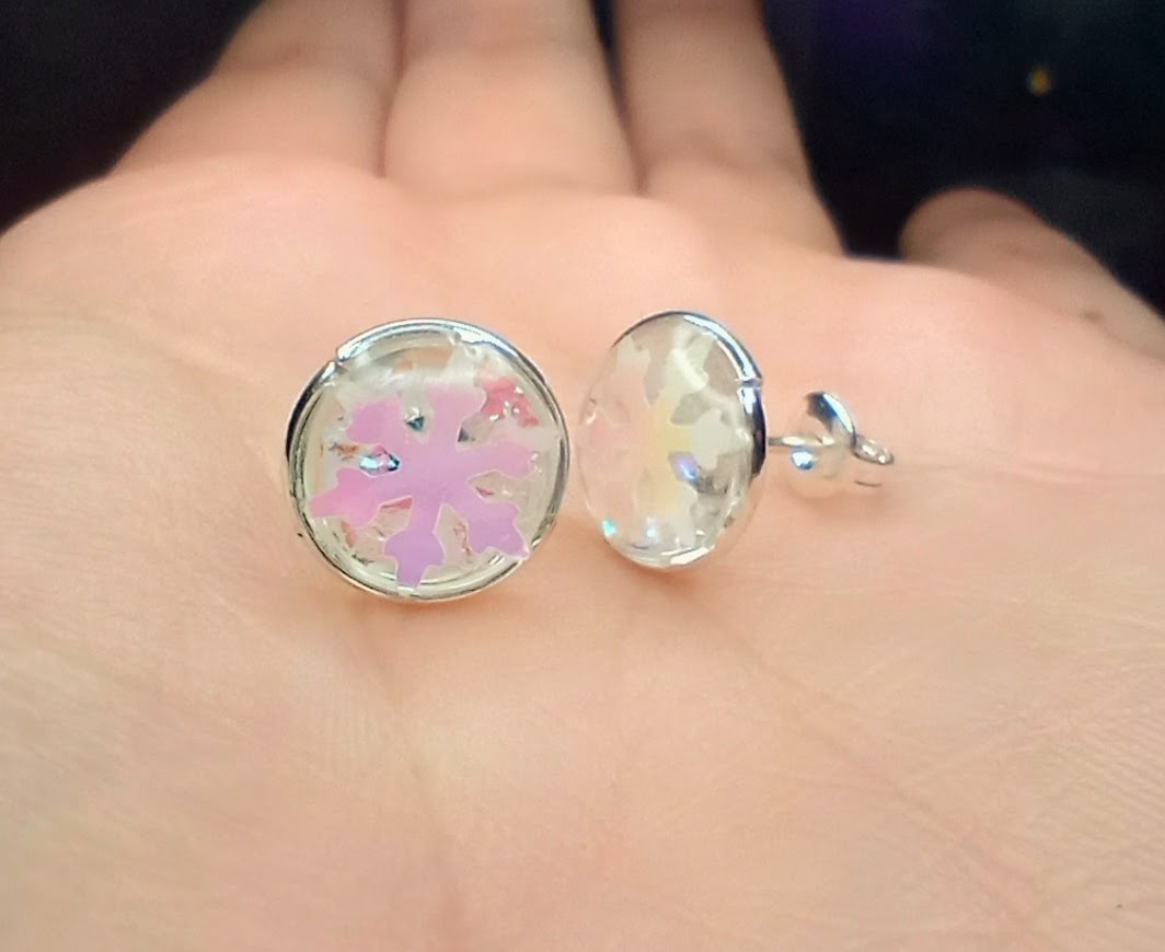 Pink Iridescent Snowflake Studs