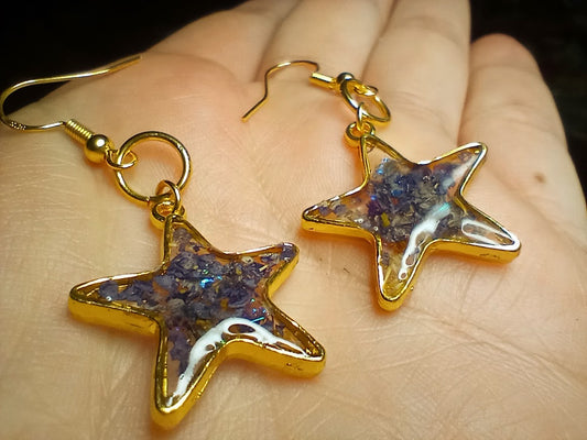 Purple Flower Star Earrings